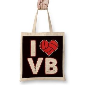 Humuts Love Heart Volleyball Player Ball Sports Coach Team Setter Uzun Saplı Açık Bej Bez Çanta