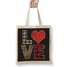 Humuts Love Leopard Buffalo Plaid Family Aniversary Matching Uzun Saplı Açık Bej Bez Çanta