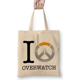 Humuts Love Overwatch Logo Uzun Saplı Açık Bej Bez Çanta