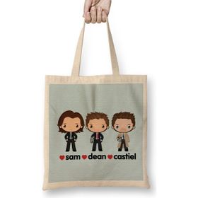 Humuts Love Sam Dean Castiel Supernatural Uzun Saplı Açık Bej Bez Çanta