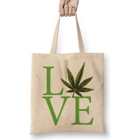 Humuts Love The Marijuana Weed Leaf Funny Cannabis 01 Bez Uzun Saplı Açık Bej Rengi Çanta