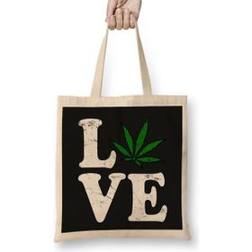 Humuts Love The Marijuana Weed Leaf Funny Cannabis 02 Bez Uzun Saplı Açık Bej Rengi Çanta