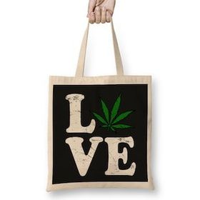 Humuts Love The Marijuana Weed Leaf Funny Cannabis 02 Bez Uzun Saplı Açık Bej Rengi Çanta