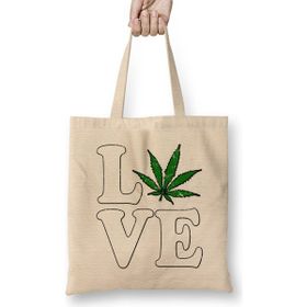 Humuts Love The Marijuana Weed Leaf Funny Cannabis 03 Bez Uzun Saplı Açık Bej Rengi Çanta