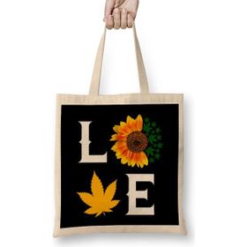 Humuts Love The Marijuana Weed Leaf Funny Cannabis 05 Bez Uzun Saplı Açık Bej Rengi Çanta