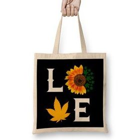 Humuts Love The Marijuana Weed Leaf Funny Cannabis 05 Bez Uzun Saplı Açık Bej Rengi Çanta