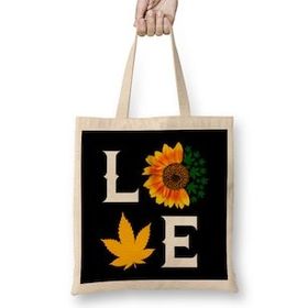 Humuts Love The Marijuana Weed Leaf Funny Cannabis 05 Bez Uzun Saplı Açık Bej Rengi Çanta