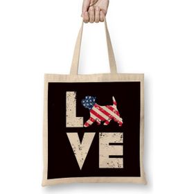 Humuts Love West Highland Terrier Westie Us American Flag Dog Breed Uzun Saplı Açık Bej Bez Çanta