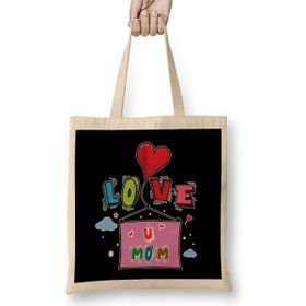 Humuts Love You Mom Anneler Günü Uzun Saplı Açık Bej Bez Çanta