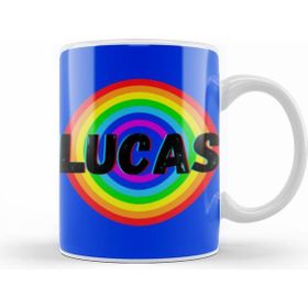 Humuts Lucas Name Custom Vintage Retro Rainbow Style Design Gift Baby Gift for him Beyaz Kupa