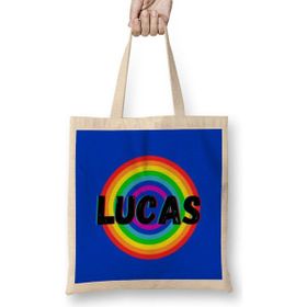 Humuts Lucas Name Custom Vintage Retro Rainbow Style Design Gift Baby Gift For Him Bez Uzun Saplı Açık Bej Rengi Çanta