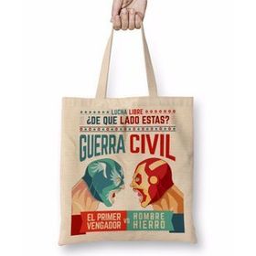 Humuts Lucha Libre Cap ve Iron Man Bez Uzun Saplı Açık Bej Rengi Çanta