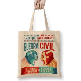 Humuts Lucha Libre Cap ve Iron Man Bez Uzun Saplı Açık Bej Rengi Çanta
