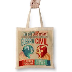 Humuts Lucha Libre Cap ve Iron Man Bez Uzun Saplı Açık Bej Rengi Çanta