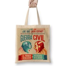 Humuts Lucha Libre Cap ve Iron Man Bez Uzun Saplı Açık Bej Rengi Çanta