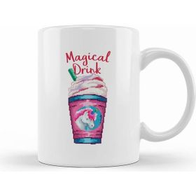 Humuts Magical Drink Unicorn Milkshake Pixel Art Beyaz Kupa