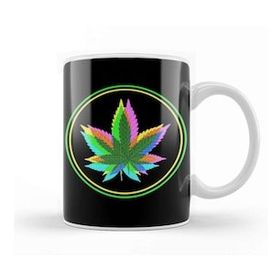 Humuts Marijuana Weed Leaves Psychedelic Neon Colored Beyaz Kupa