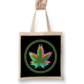 Humuts Marijuana Weed Leaves Psychedelic Neon Colored Bez Uzun Saplı Açık Bej Rengi Çanta
