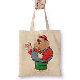 Humuts Mario Bros Branca Açık Bej Uzun Saplı Bez Çanta