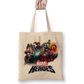 Humuts Marvel Heroes Açık Bej Uzun Saplı Bez Çanta