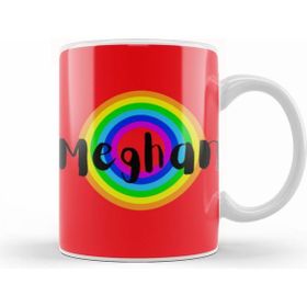 Humuts Meghan Duchess of Sussex Retro Rainbow Style Beyaz Porselen Kupa Bardak
