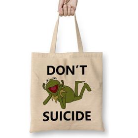 Humuts Meme Don't Kermit Suicide Açık Bej Uzun Saplı Bez Çanta