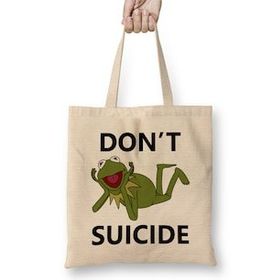 Humuts Meme Don't Kermit Suicide Açık Bej Uzun Saplı Bez Çanta