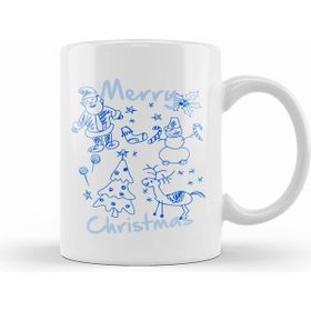 Humuts Merry Christmas Doodles Beyaz Porselen Kupa Bardak
