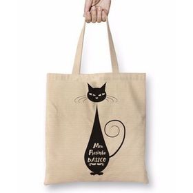 Humuts Meu Pretinho Basico Cat Kedi Açık Bej Uzun Saplı Bez Çanta