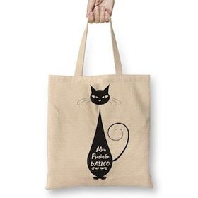 Humuts Meu Pretinho Basico Cat Kedi Açık Bej Uzun Saplı Bez Çanta