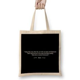 Humuts Mindfulness Rumi Musical Instrument Quote Bez Uzun Saplı Açık Bej Rengi Çanta