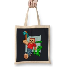 Humuts Mınecraft Bez Uzun Saplı Açık Bej Rengi Çanta