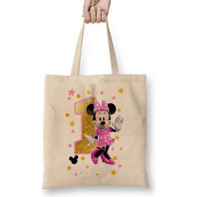 Humuts Mini Fare Minnie Mouse 1 Bir Yaş Hediyesi Bez Uzun Saplı Açık Bej Rengi Çanta