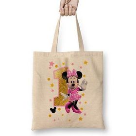 Humuts Mini Fare Minnie Mouse 1 Bir Yaş Hediyesi Bez Uzun Saplı Açık Bej Rengi Çanta