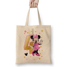 Humuts Mini Fare Minnie Mouse 4 Dört Yaş Hediyesi Bez Uzun Saplı Açık Bej Rengi Çanta