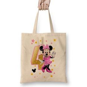 Humuts Mini Fare Minnie Mouse 4 Dört Yaş Hediyesi Bez Uzun Saplı Açık Bej Rengi Çanta