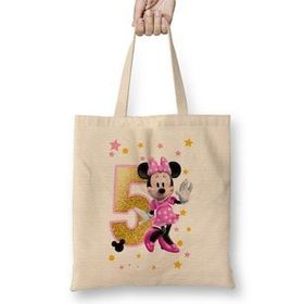 Humuts Mini Fare Minnie Mouse 5 Beş Yaş Hediyesi Bez Uzun Saplı Açık Bej Rengi Çanta