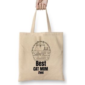 Humuts Mothers Day 2021 Best Cat Mom Ever Funny Bez Uzun Saplı Açık Bej Rengi Çanta
