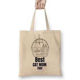 Humuts Mothers Day 2021 Best Cat Mom Ever Funny Bez Uzun Saplı Açık Bej Rengi Çanta