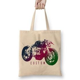 Humuts Moto Custom Motorsiklet Açık Bej Uzun Saplı Bez Çanta
