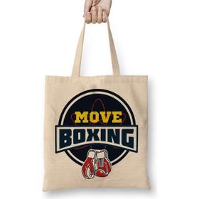 Humuts Move Boxing Logo Grande Cinza Açık Bej Uzun Saplı Bez Çanta