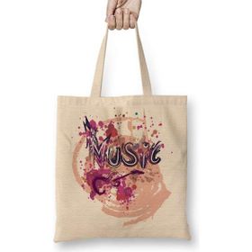 Humuts Music Splash Açık Bej Uzun Saplı Bez Çanta