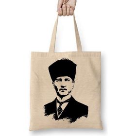 Humuts Mustafa Kemal Atatürk Açık Bej Uzun Saplı Bez Çanta