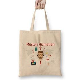 Humuts Müşteri Hizmetleri Açık Bej Uzun Saplı Bez Çanta