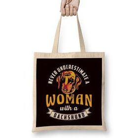 Humuts Never Underestimate Woman With Dachshund Pet Bez Uzun Saplı Açık Bej Rengi Çanta