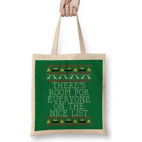 Humuts Nice List Elf Quote Christmas Kni Bez Uzun Saplı Açık Bej Rengi Çanta