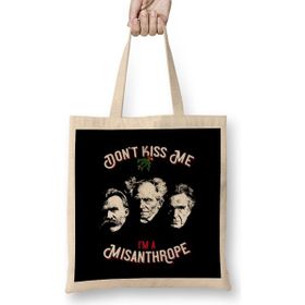 Humuts Nietzsche Schopenhauer Cioran Portrait No Mistletoe Dont Kiss Me I'm A Misanthrope Philosophy Bez Uzun Saplı Açık Bej Rengi Çanta