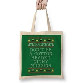 Humuts Ninny Muggins Elf Quote Christmas Knit Bez Uzun Saplı Açık Bej Rengi Çanta