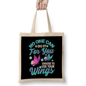 Humuts No One Can Do It For You Choose To Use Your Wings Bez Uzun Saplı Açık Bej Rengi Çanta