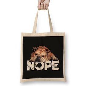 Humuts Nope Lazy English Bulldog Dog Lover Gift Bez Uzun Saplı Açık Bej Rengi Çanta